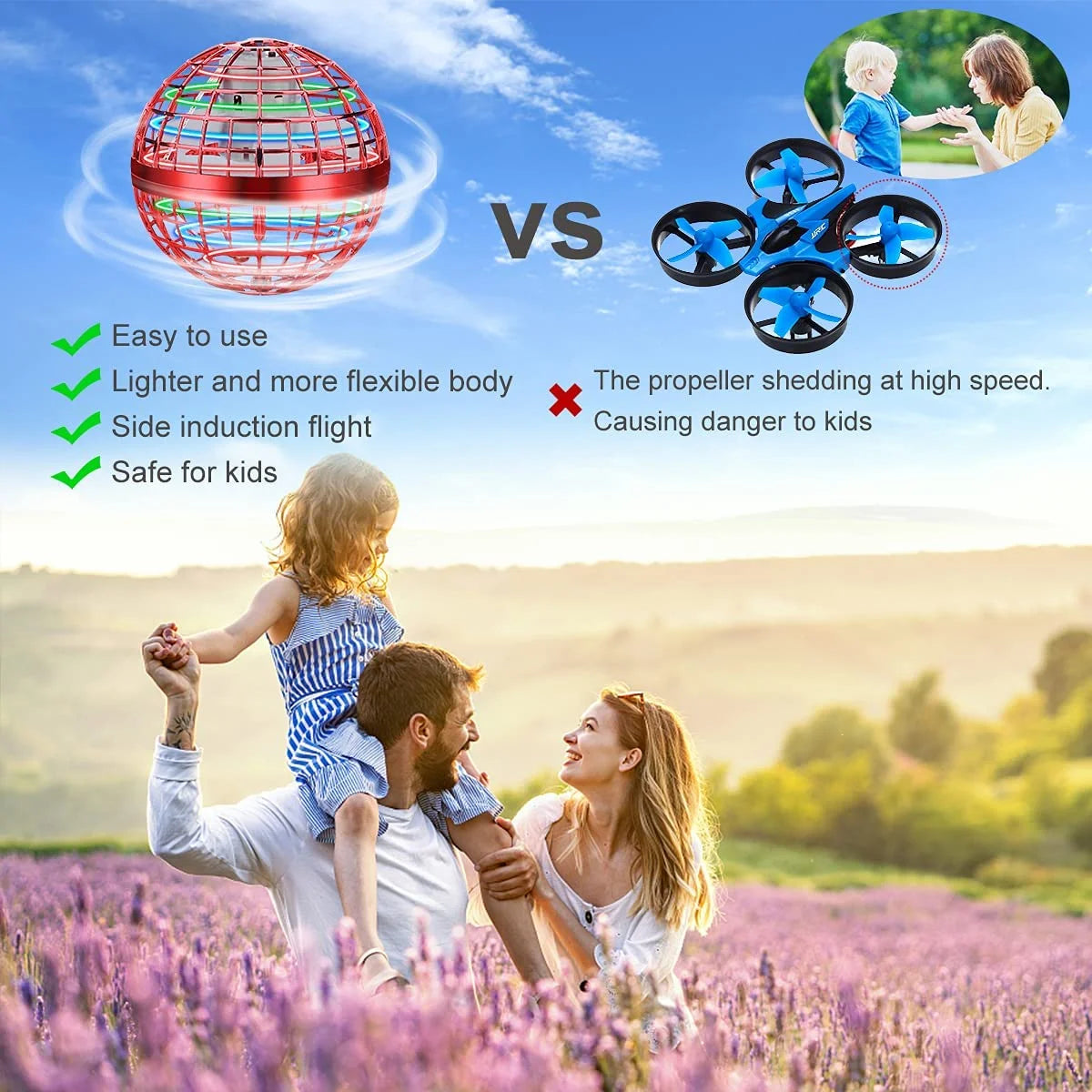 Toys Soaring Hover Pro Boomerang Spinner Hand Controlled Mini Drone Globe Shape Spinning Safe for Kids Adults Outdoor Indoor by (Red)